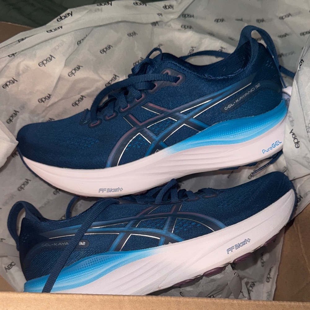 Asics Navy Blue and Light Blue GEL-Kayano Running Shoes